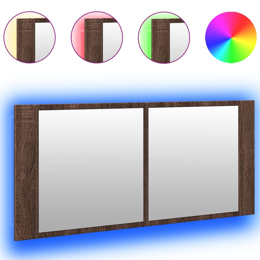 Led-Speilskap For Baderom Brun Eik 100X12X45 Cm