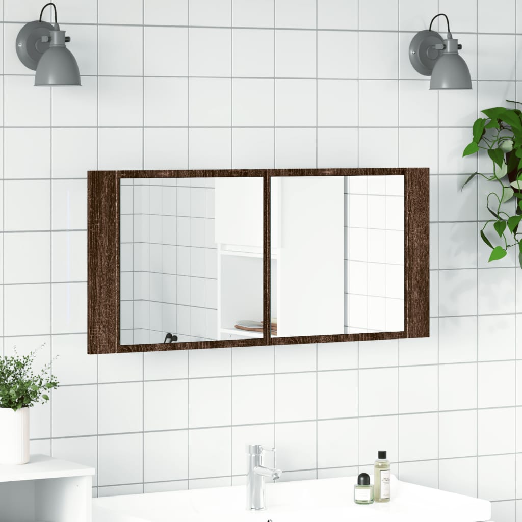 Led-Speilskap For Baderom Brun Eik 100X12X45 Cm