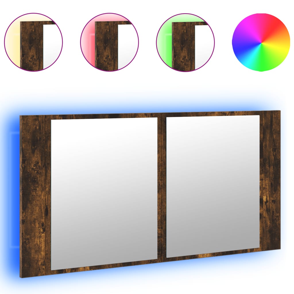 Led-Speilskap Røkt Eik 90X12X45 Cm Akryl