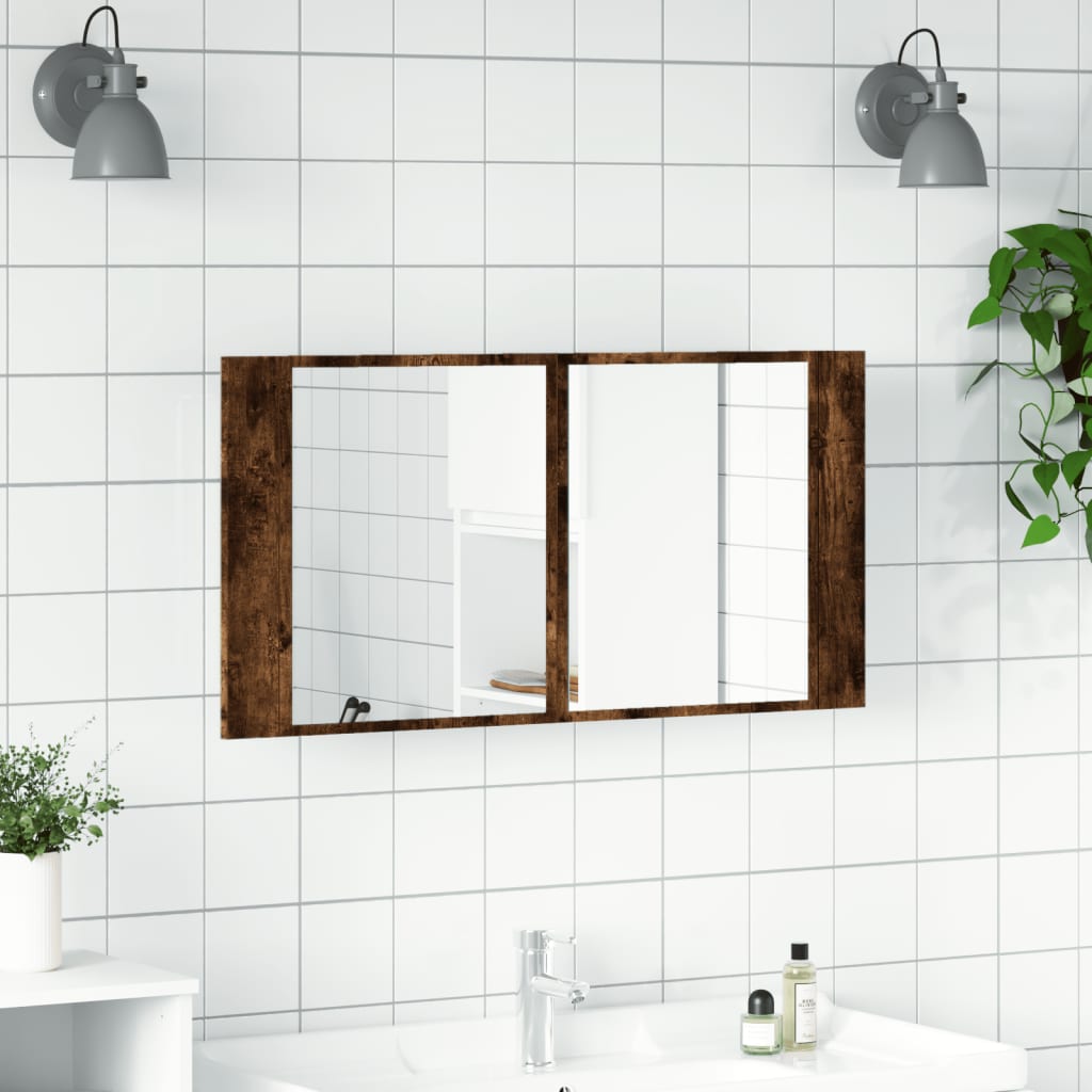 Led-Speilskap Røkt Eik 90X12X45 Cm Akryl