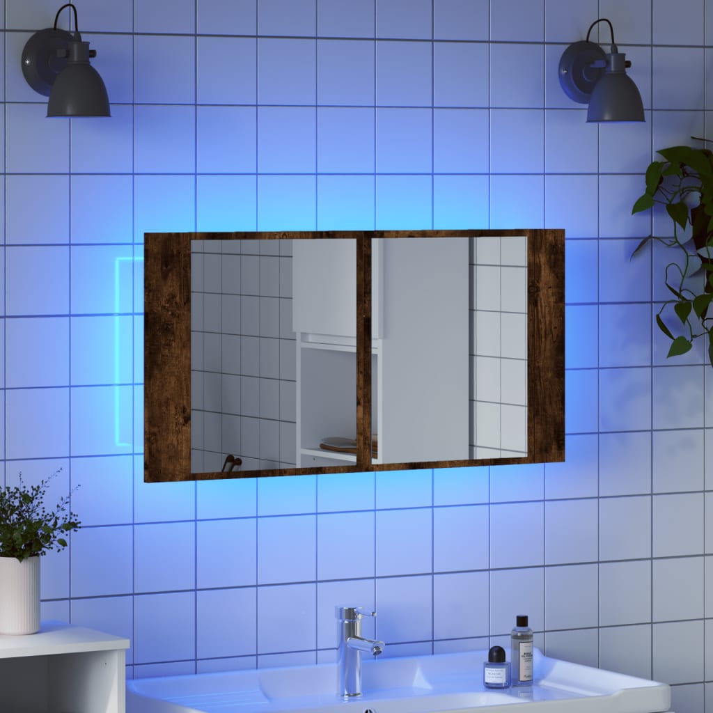 Led-Speilskap Røkt Eik 90X12X45 Cm Akryl
