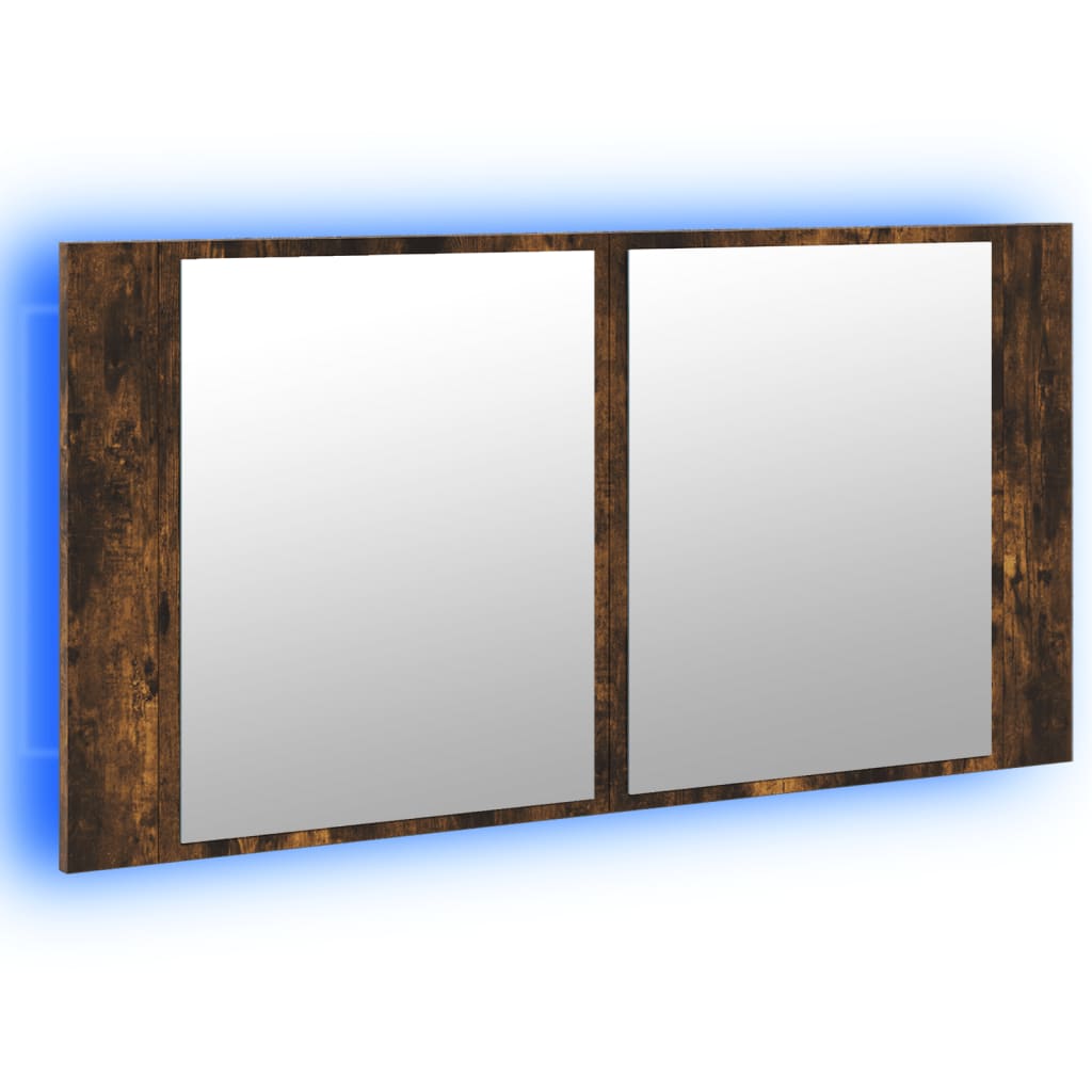 Led-Speilskap Røkt Eik 90X12X45 Cm Akryl