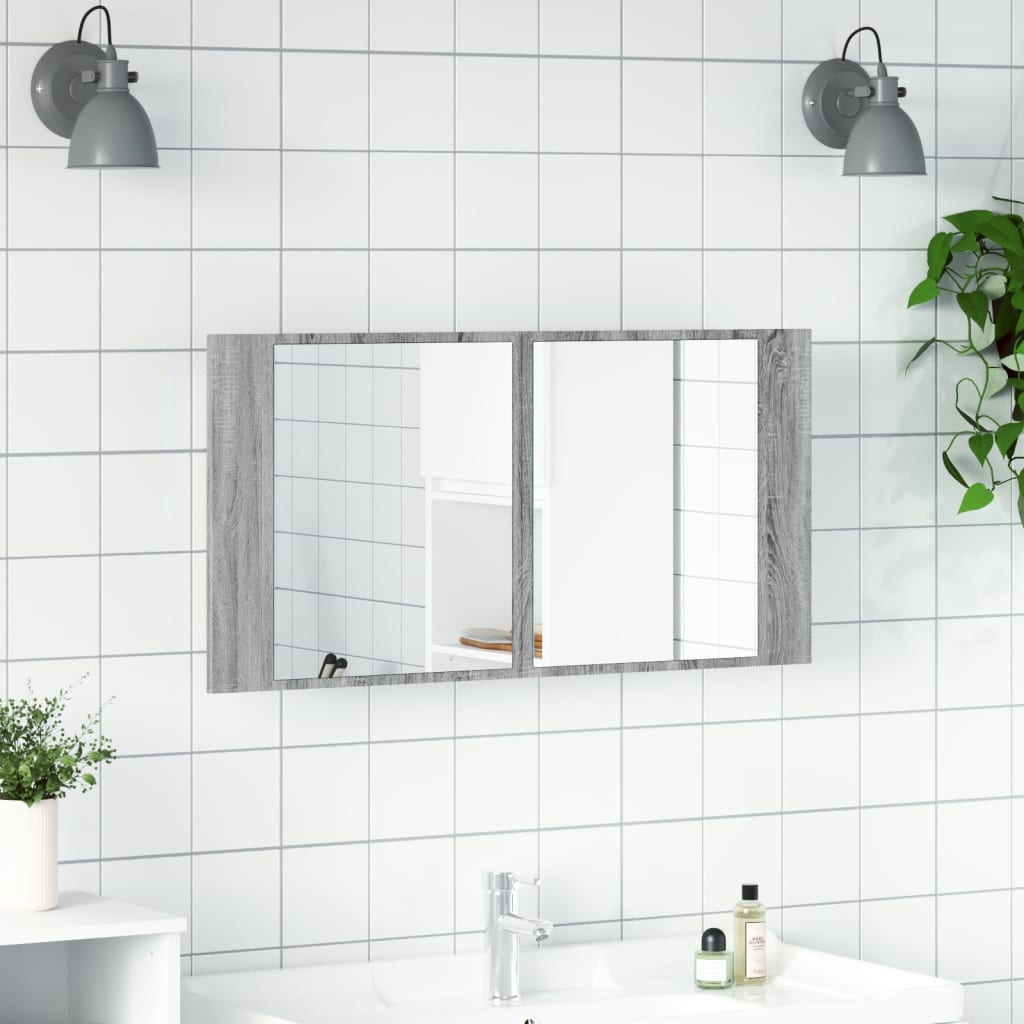 Led-Speilskap Til Baderom Grå Sonoma 90X12X45 Cm Akryl