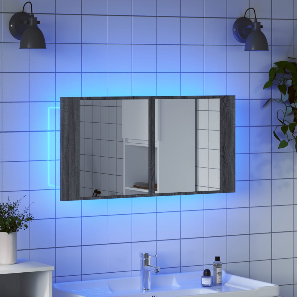 Led-Speilskap Til Baderom Grå Sonoma 90X12X45 Cm Akryl