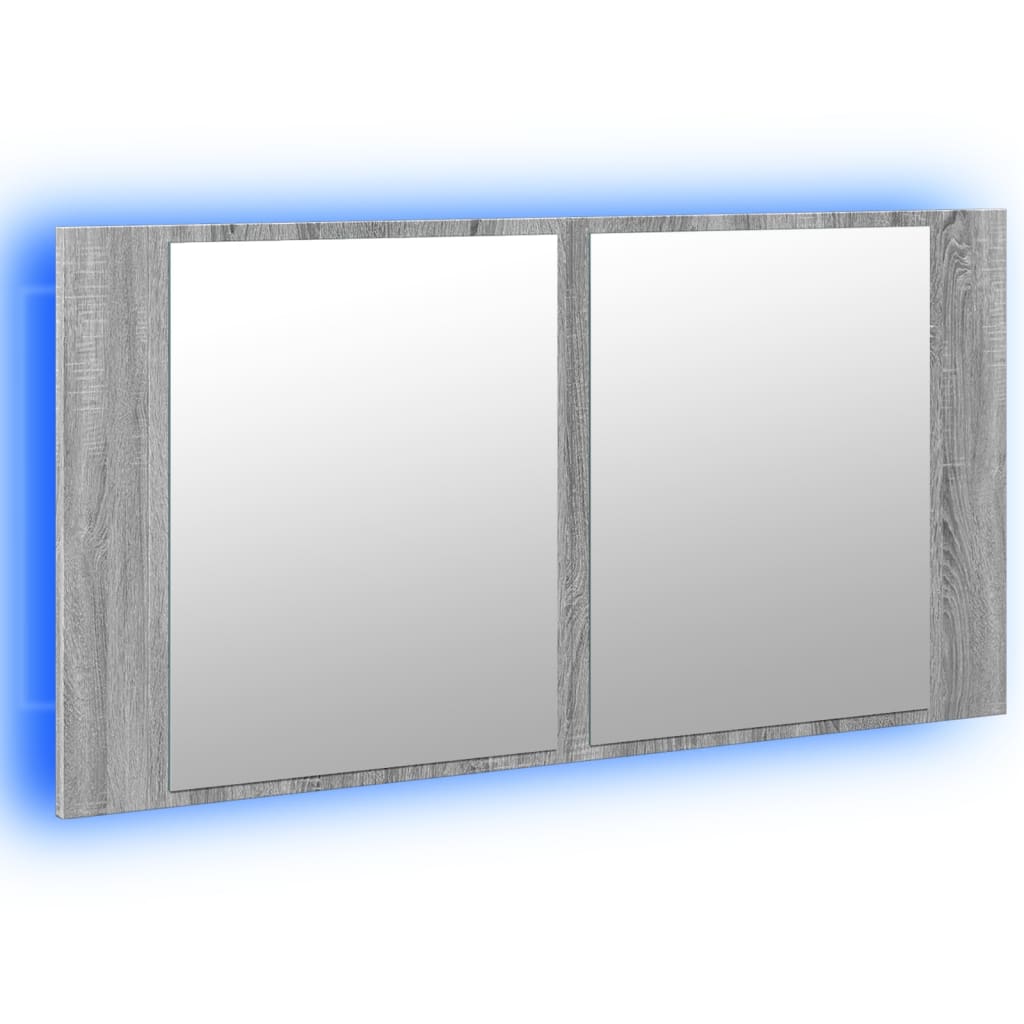 Led-Speilskap Til Baderom Grå Sonoma 90X12X45 Cm Akryl