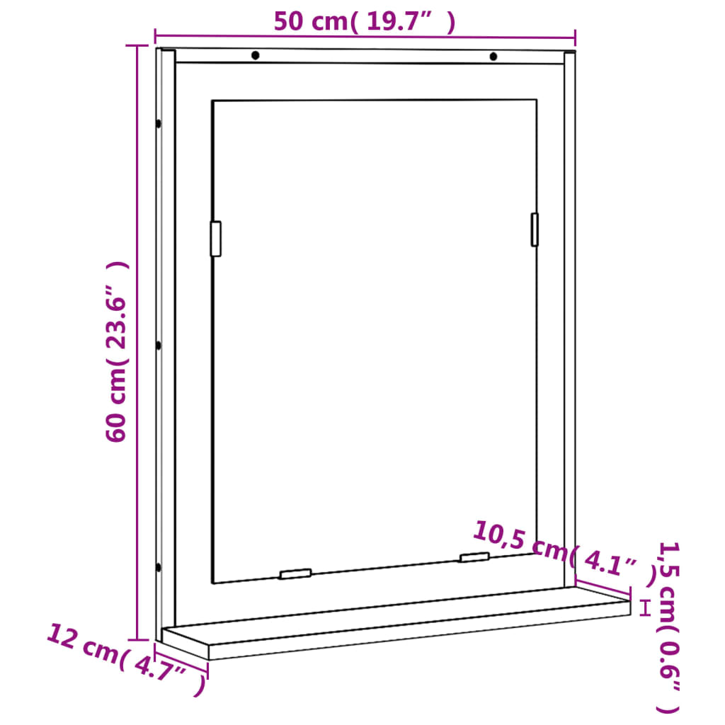 Baderomsspeil Svart 50X12X60 Cm Sponplate