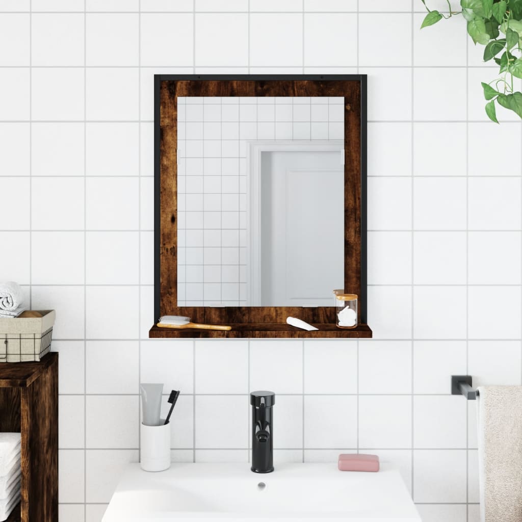 Baderomsspeil Med Hylle Røkt Eik 50X12X60 Cm Konstruert Tre