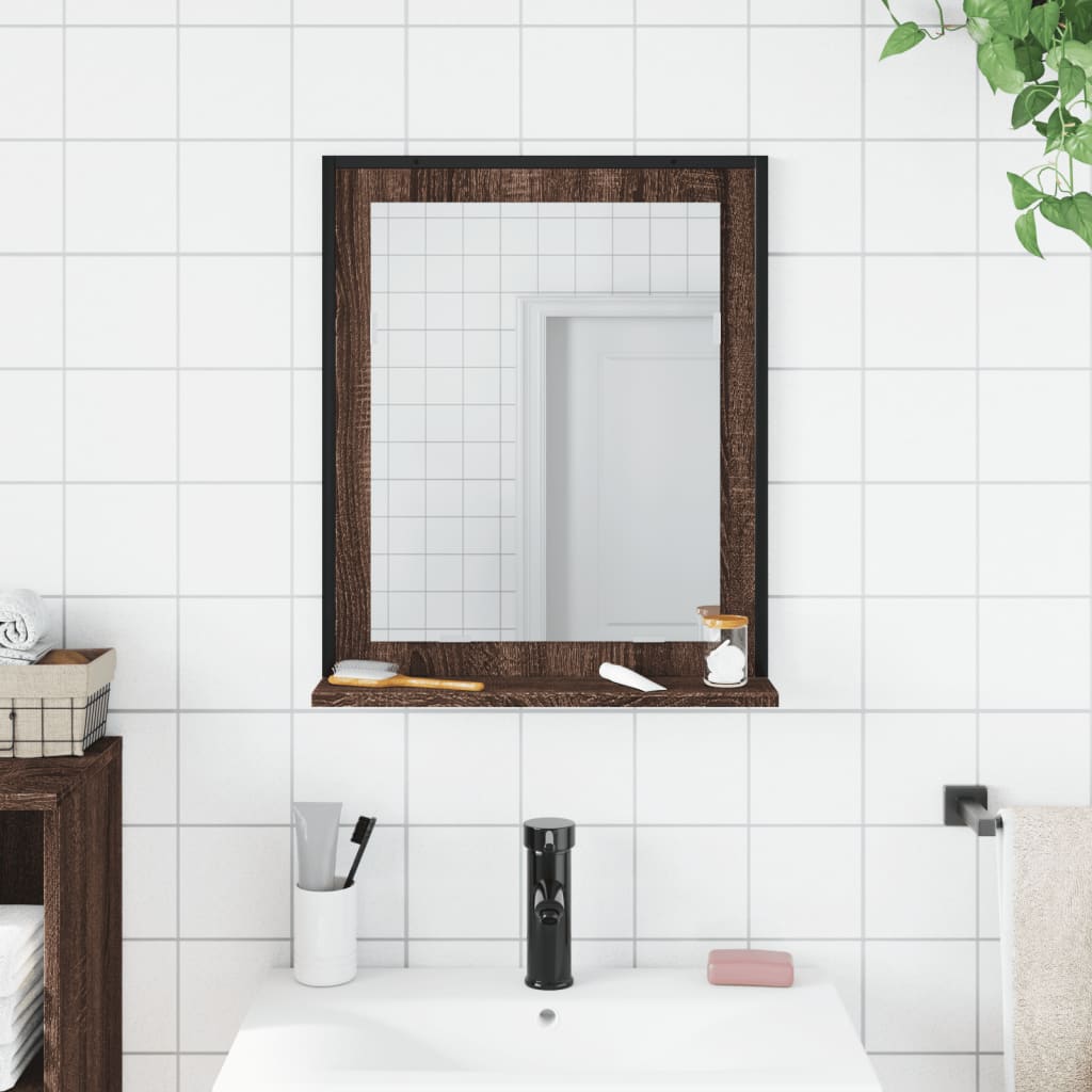 Baderomsspeil Med Hylle Brun 50X12X60 Cm Konstruert Tre