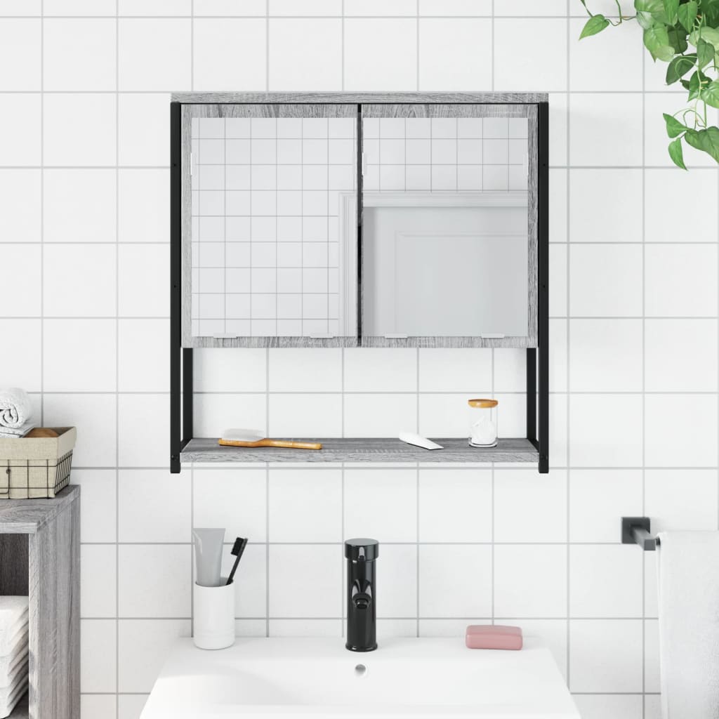 Baderomsskap Med Speil Grå Sonoma 60X16X60 Cm Konstruert Tre