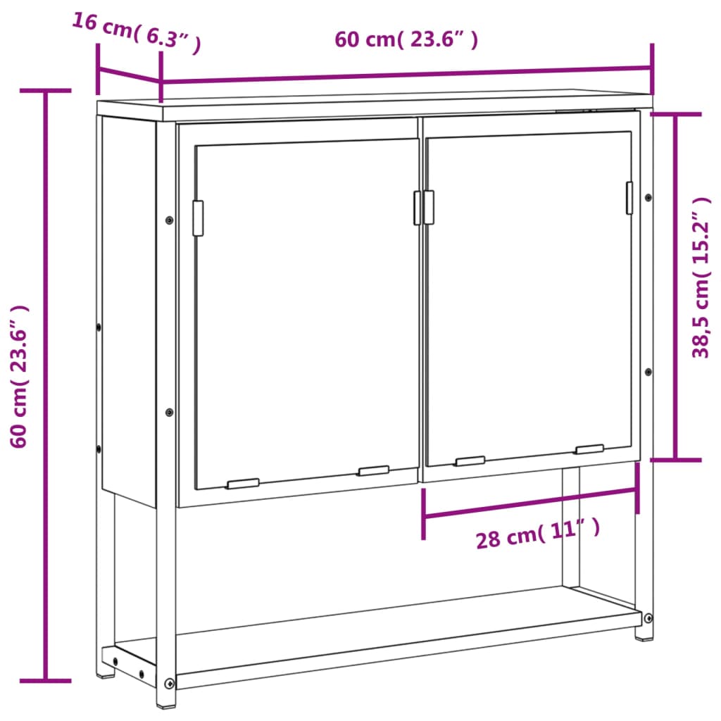 Baderomsskap Med Speil Brun Eik 60X16X60 Cm Konstruert Tre