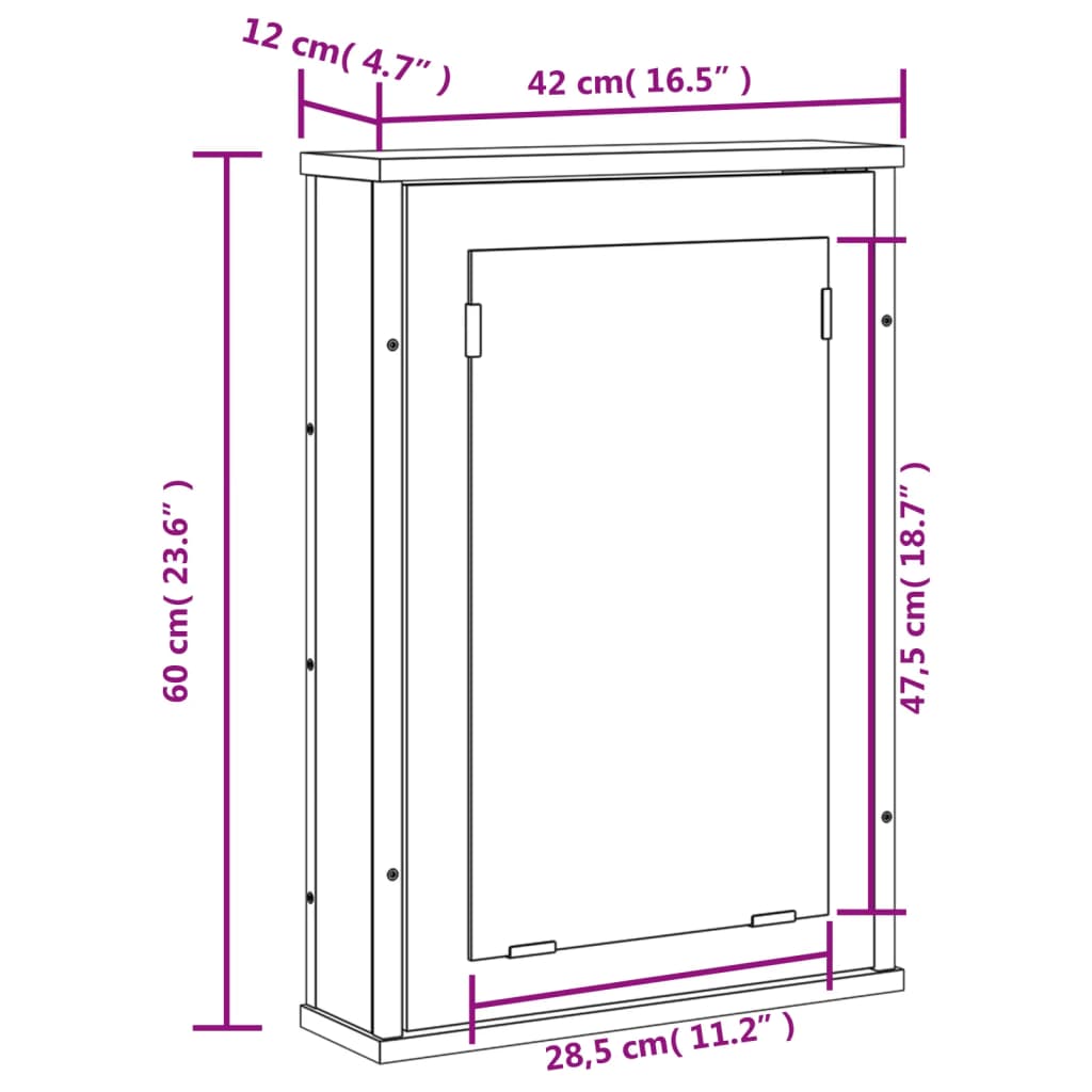 Speilskap Til Baderom Svart 42X12X60 Cm Sponplate