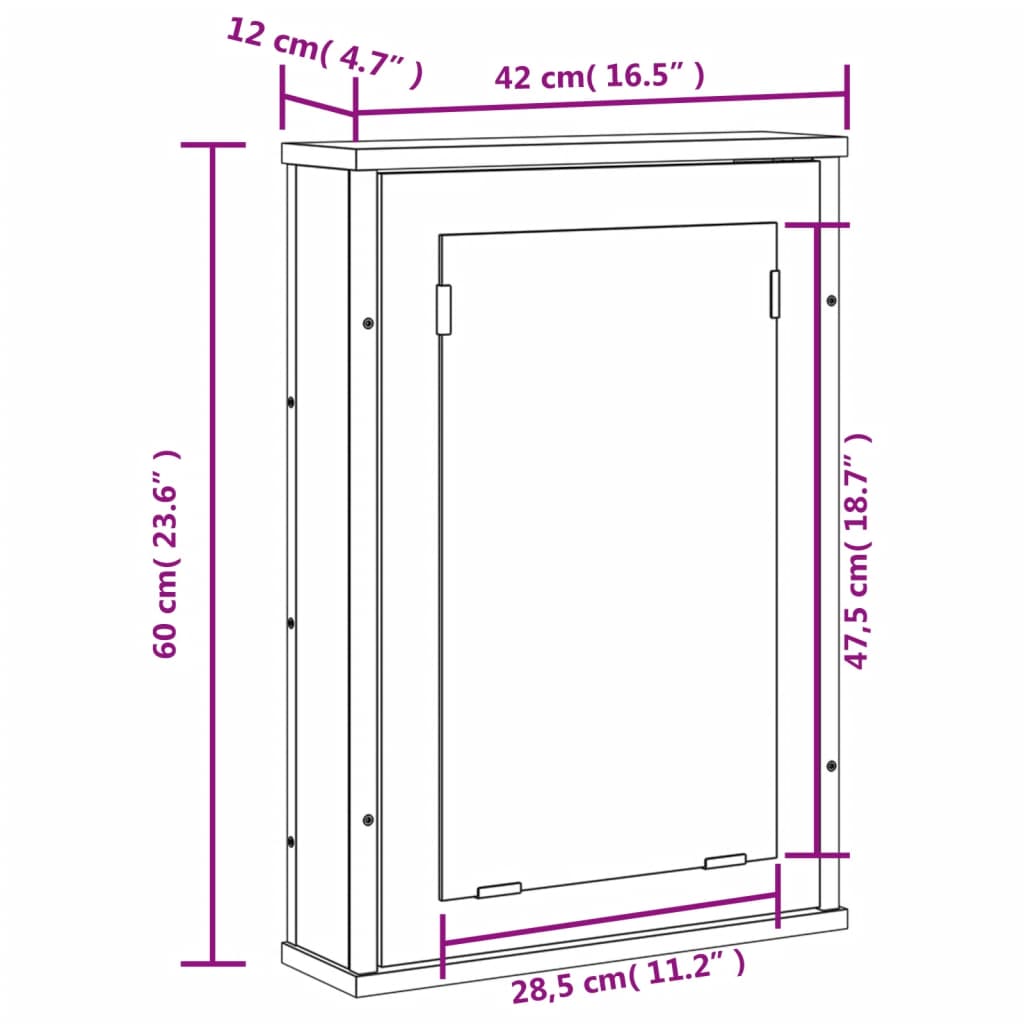 Baderomsskap Med Speil Røkt Eik 42X12X60 Cm Konstruert Tre