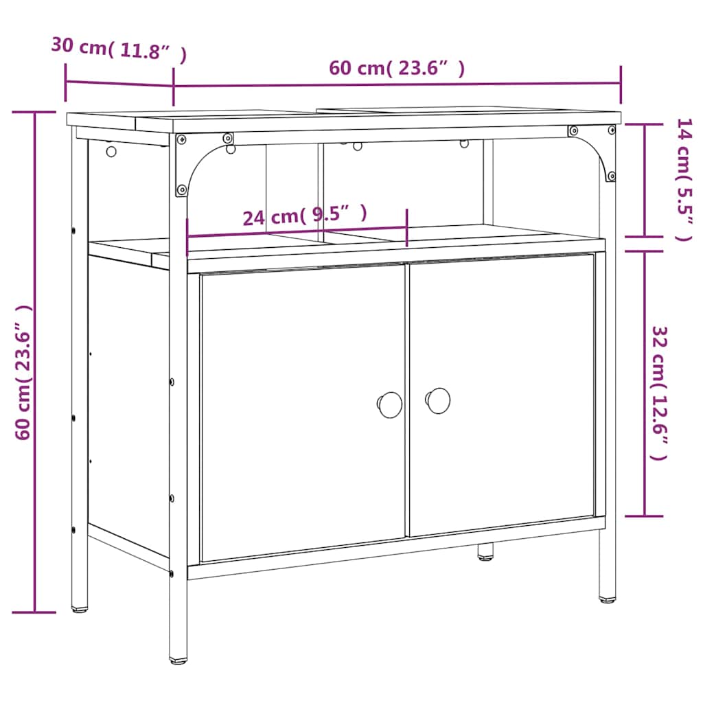 Servantskap Røkt Eik 60X30X60 Cm Konstruert Tre