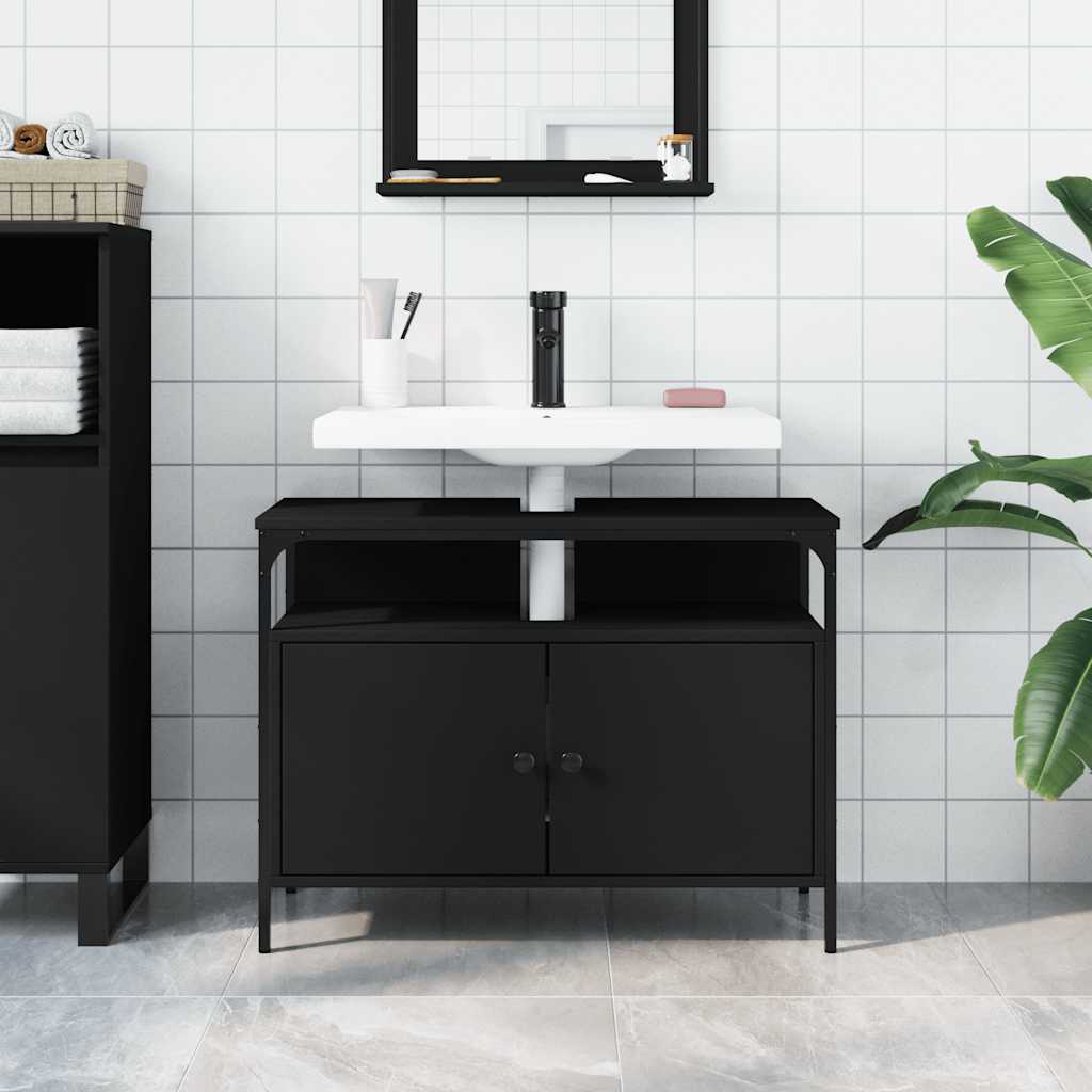 Servantskap Svart 80X30X60 Cm Konstruert Tre