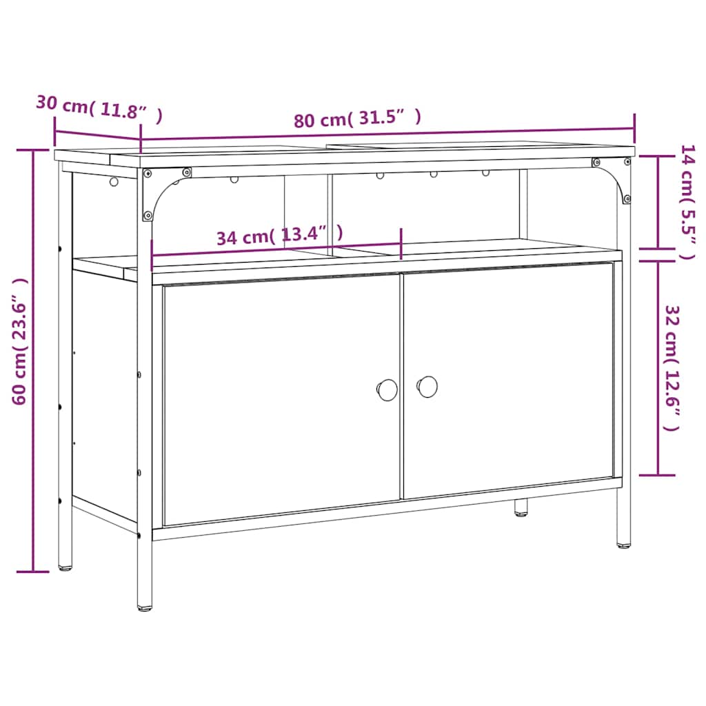 Servantskap Røkt Eik 80X30X60 Cm Konstruert Tre