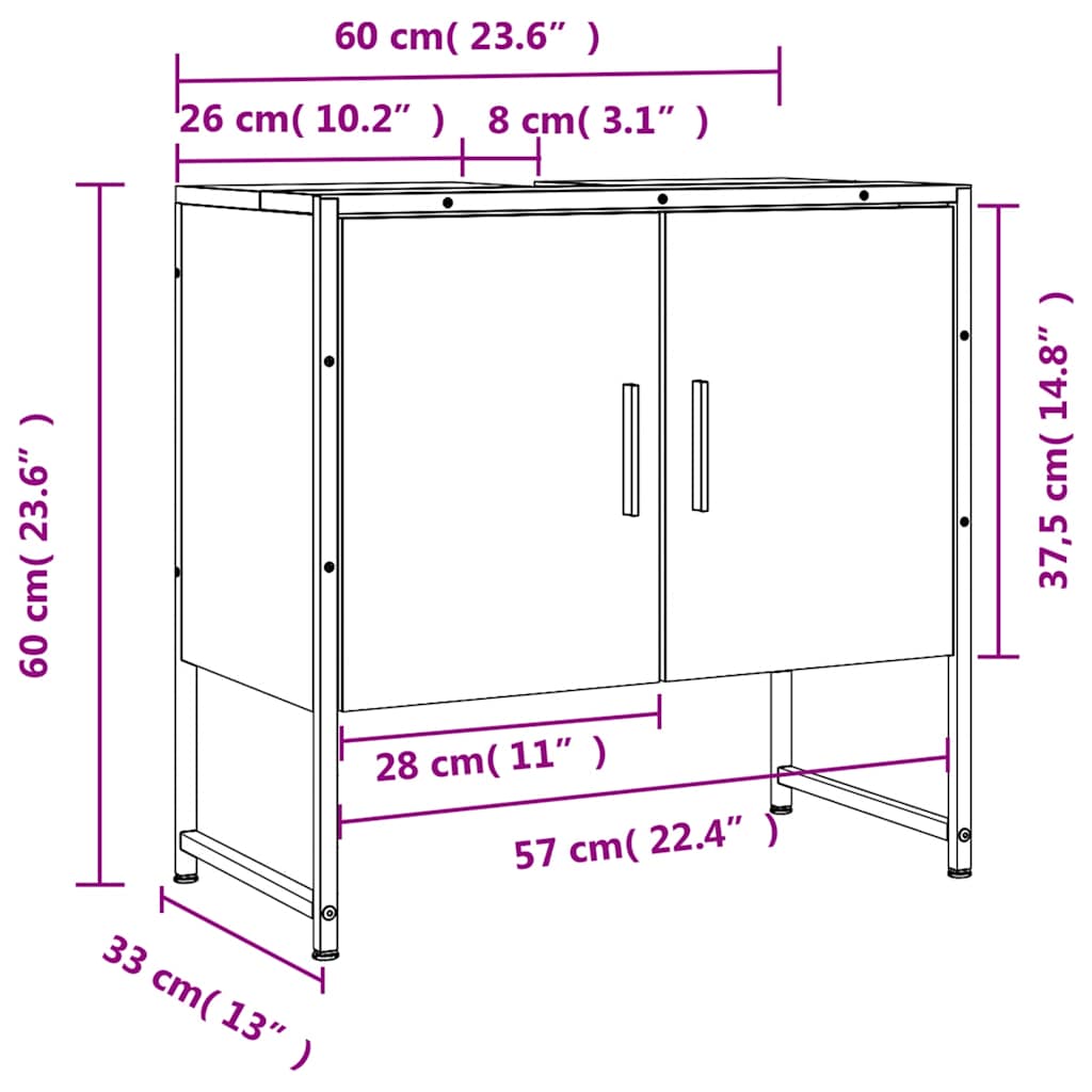 Servantskap Sonoma Eik 60X33X60 Cm Konstruert Tre
