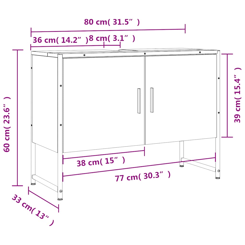 Servantskap Røkt Eik 80X33X60 Cm Konstruert Tre