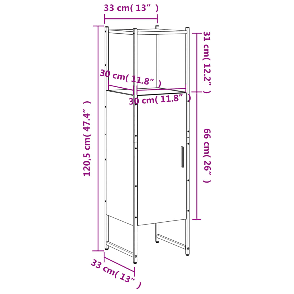 Baderomsskap Sonoma Eik 33X33X120,5 Cm Konstruert Tre