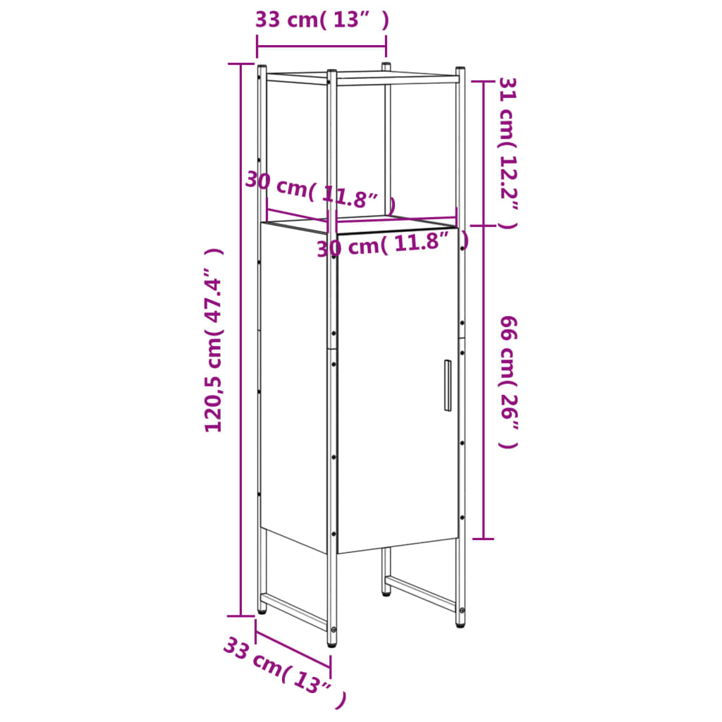 Baderomsskap Brun Eik 33X33X120,5 Cm Konstruert Tre