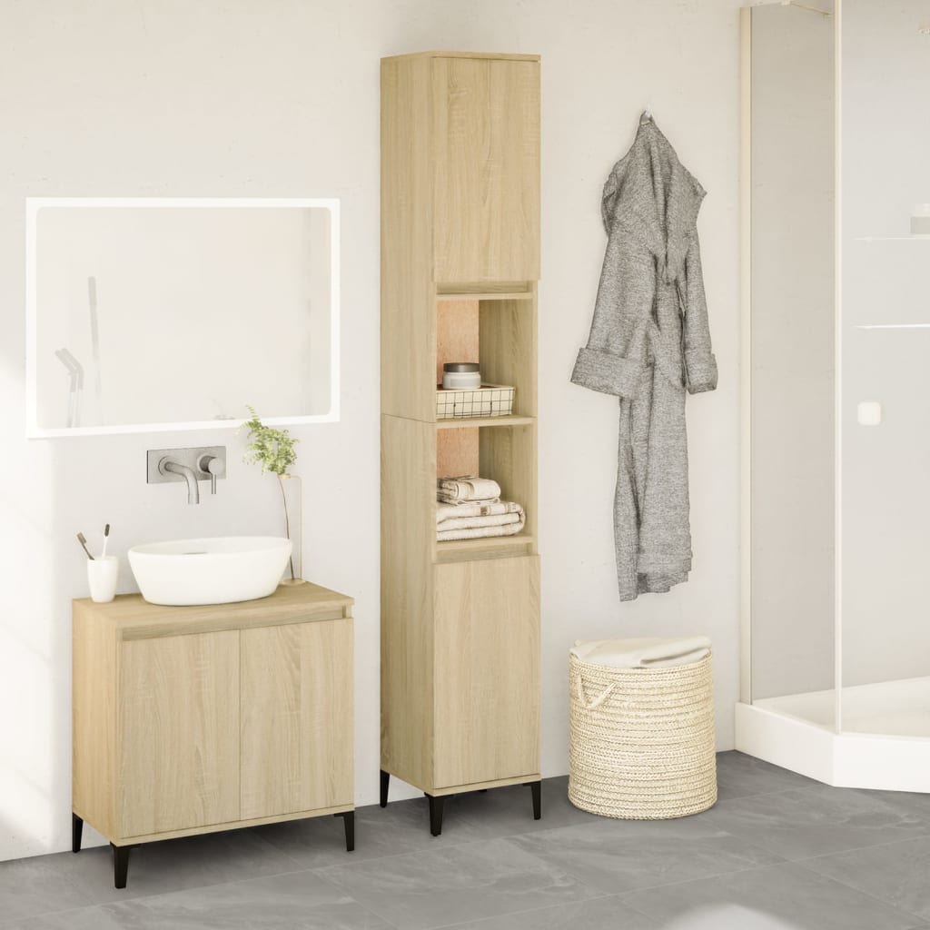 Baderomsskap Sonoma Eik 30X30X190 Cm Konstruert Tre