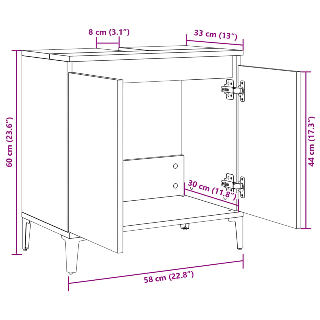 Servantskap Sonoma Eik 58X33X60 Cm Konstruert Tre