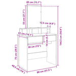 Sminkebord Med Speil Sonoma Eik 80X41X144,5 Cm