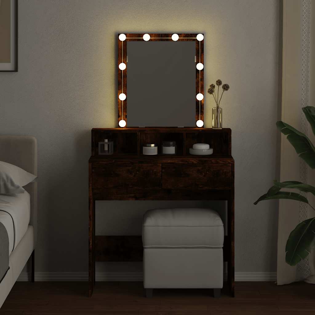 Sminkebord Med Led Røkt Eik 80X41X144,5 Cm