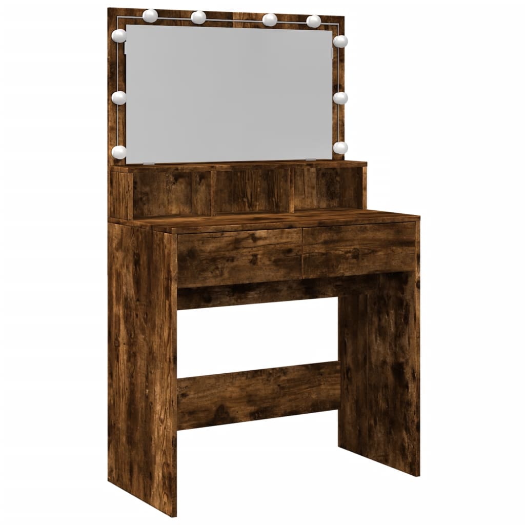 Sminkebord Med Led Røkt Eik 80X41X134,5 Cm