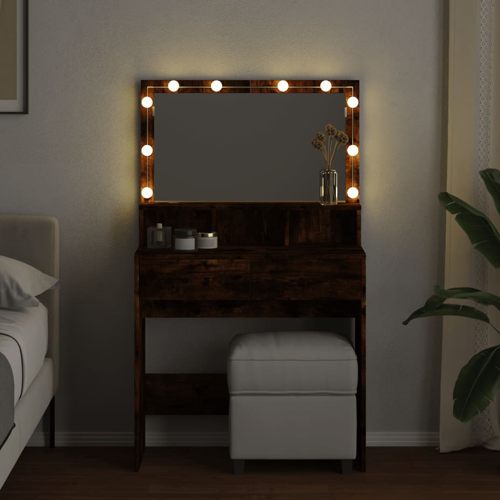 Sminkebord Med Led Røkt Eik 80X41X134,5 Cm