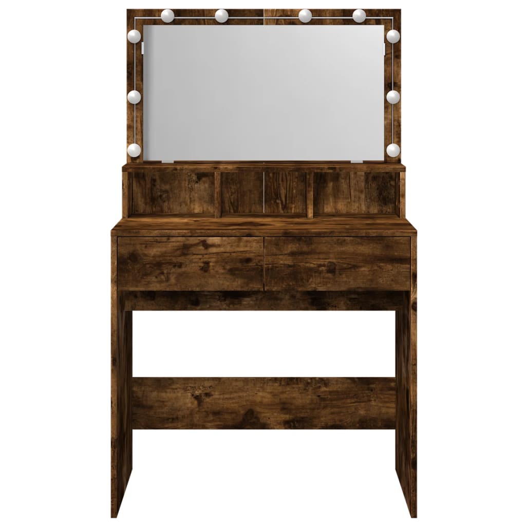 Sminkebord Med Led Røkt Eik 80X41X134,5 Cm