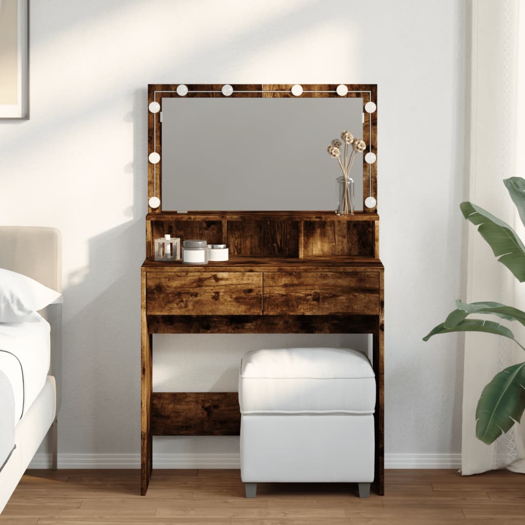 Sminkebord Med Led Røkt Eik 80X41X134,5 Cm