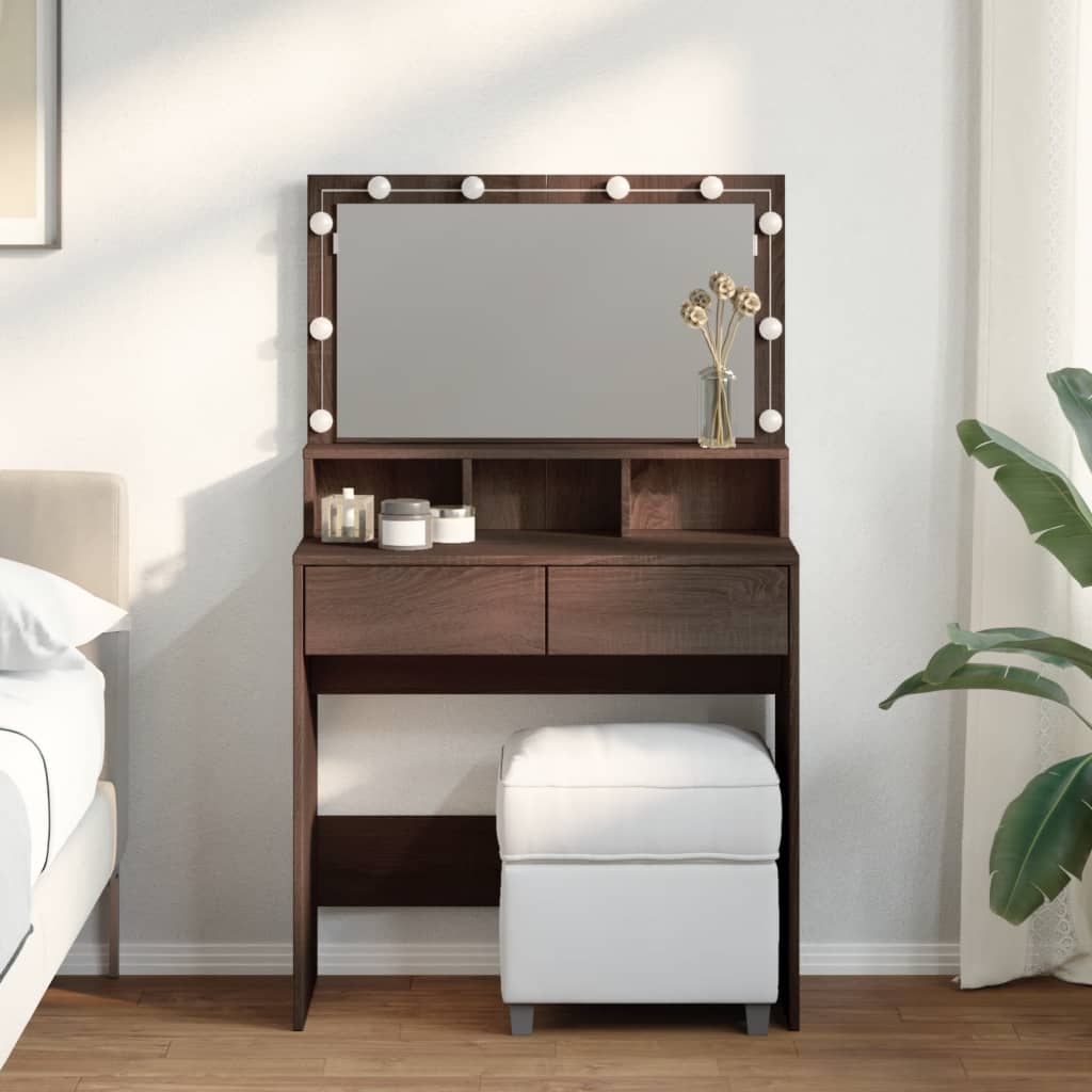 Sminkebord Med Led Brun Eik 80X41X134,5 Cm