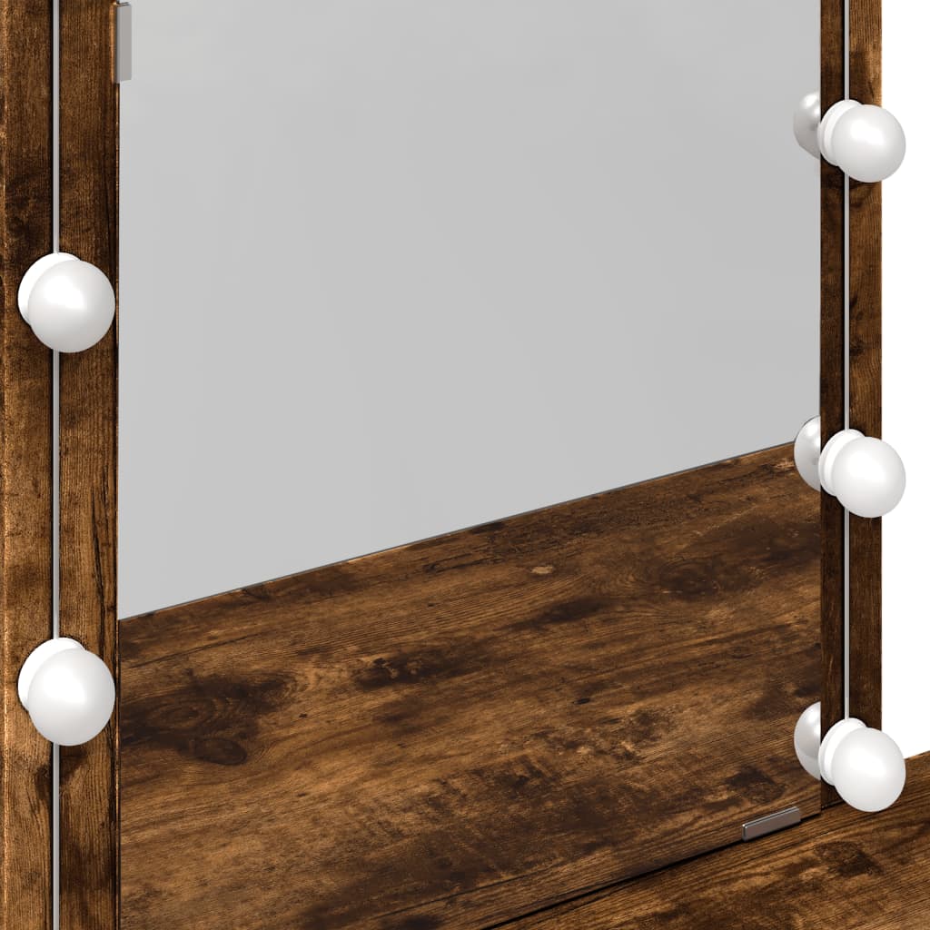 Sminkebord Med Led Røkt Eik 100X40X130 Cm