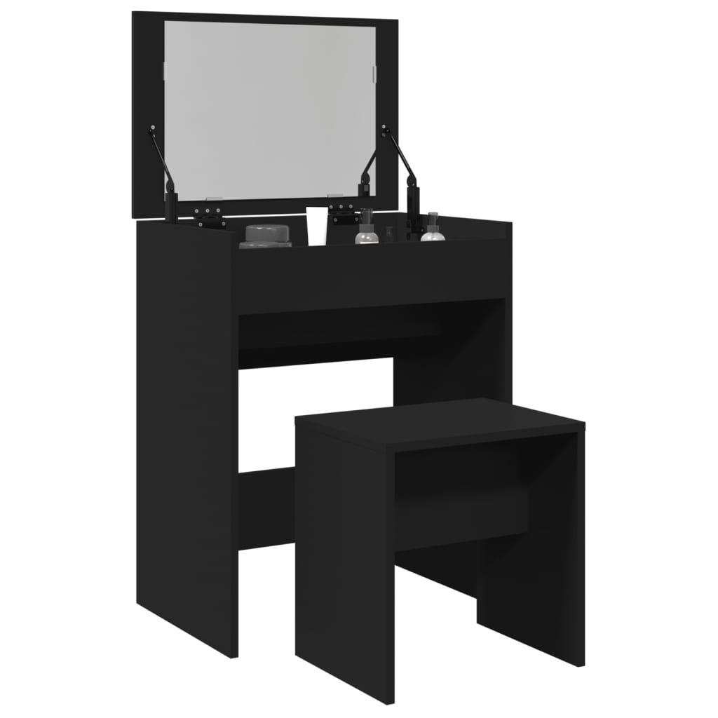 Sminkebord Med Krakk Svart 60X40X113,5 Cm