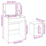 Sminkebord Med Krakk Sonoma Eik 60X40X113,5 Cm