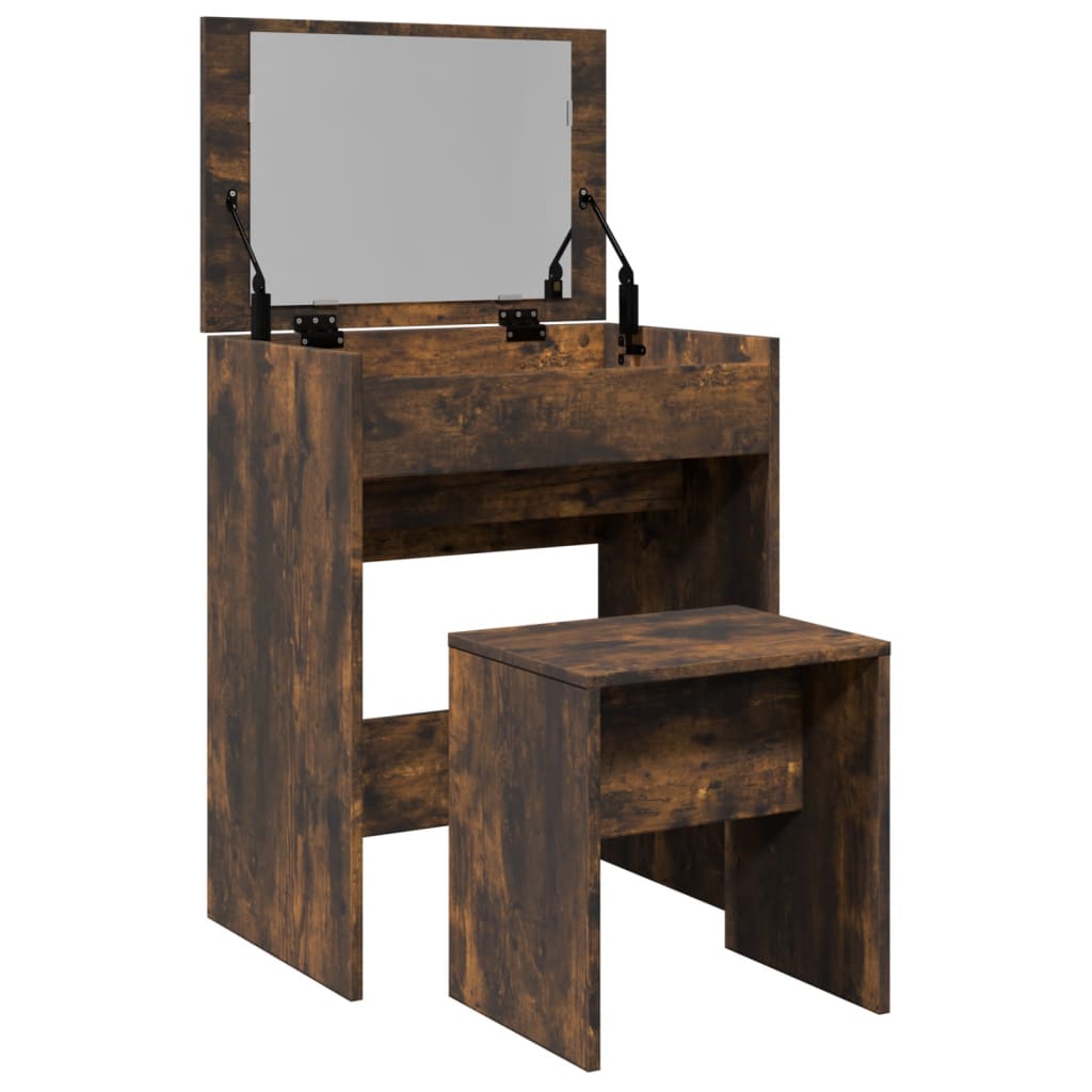 Sminkebord Med Krakk Røkt Eik 60X40X113,5 Cm