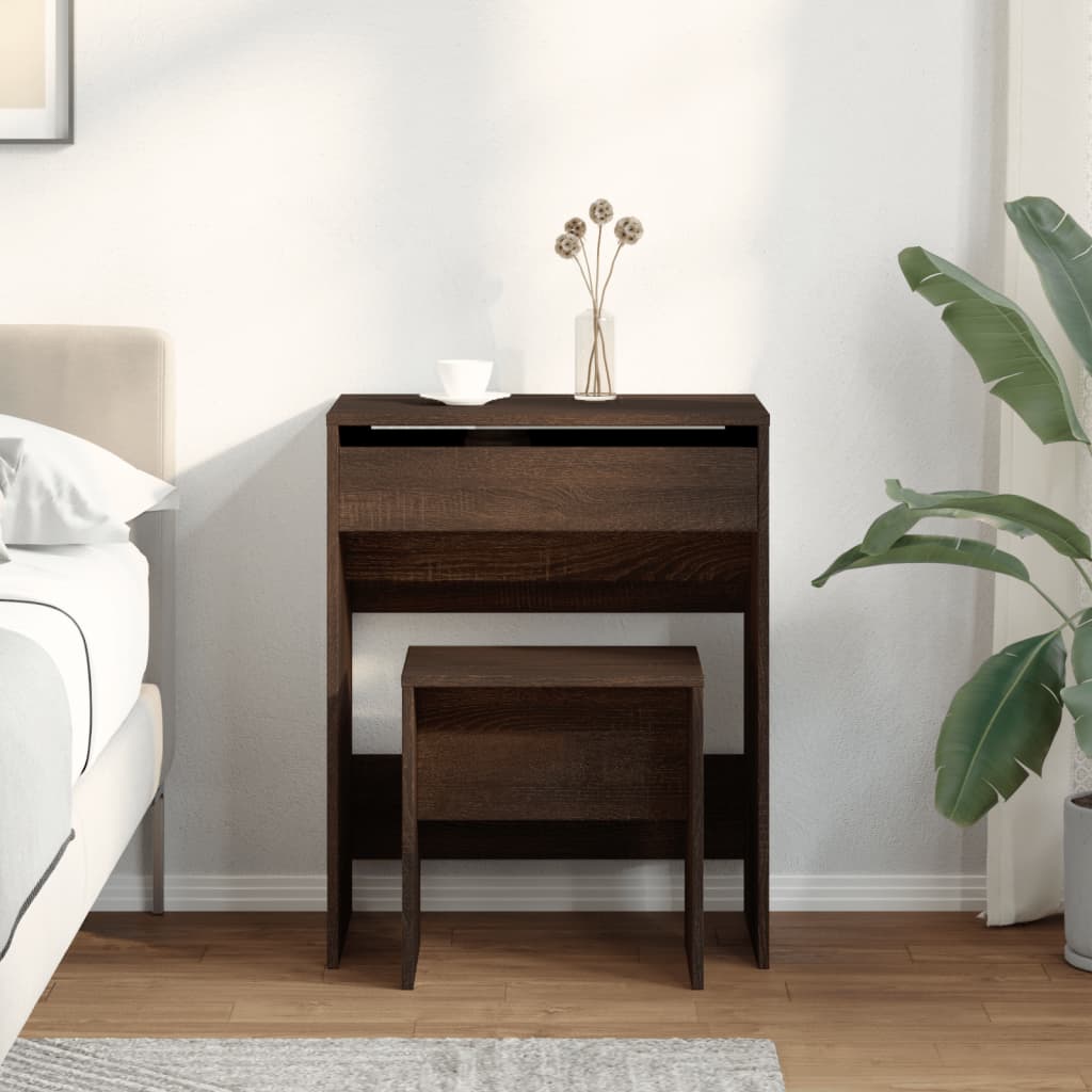 Sminkebord Med Krakk Brun Eik 60X40X113,5 Cm