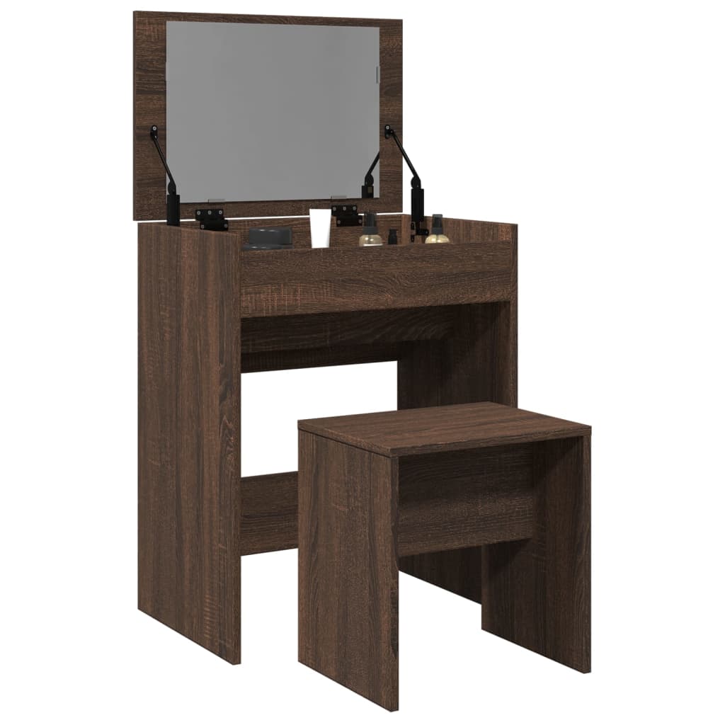 Sminkebord Med Krakk Brun Eik 60X40X113,5 Cm