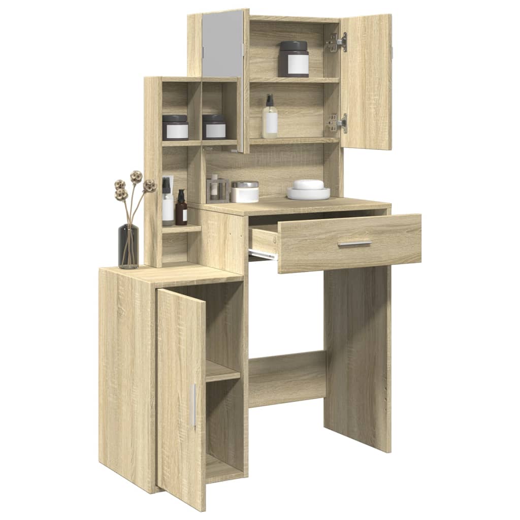 Sminkebord Med Skap Sonoma Eik 80X35X132 Cm
