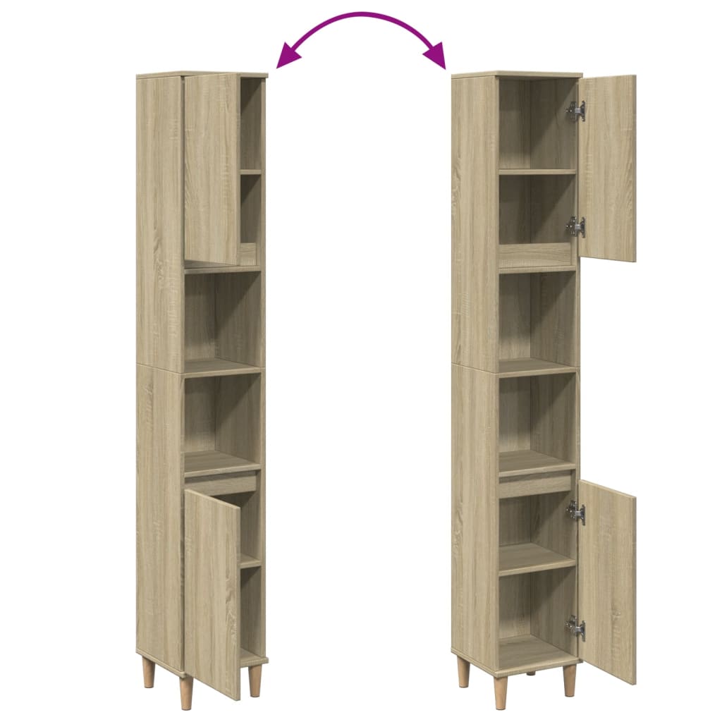 Baderomsskap Sonoma Eik 30X30X190 Cm Konstruert Tre