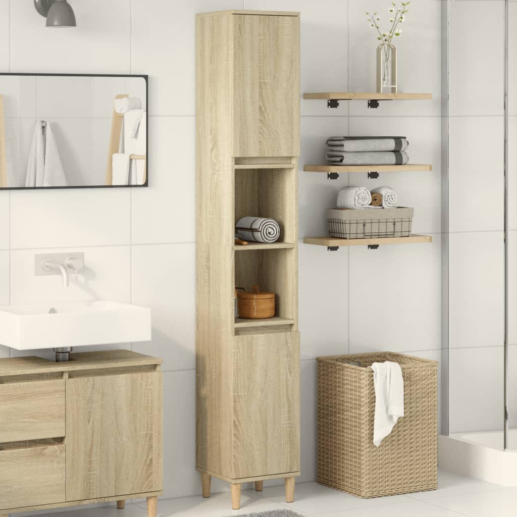 Baderomsskap Sonoma Eik 30X30X190 Cm Konstruert Tre