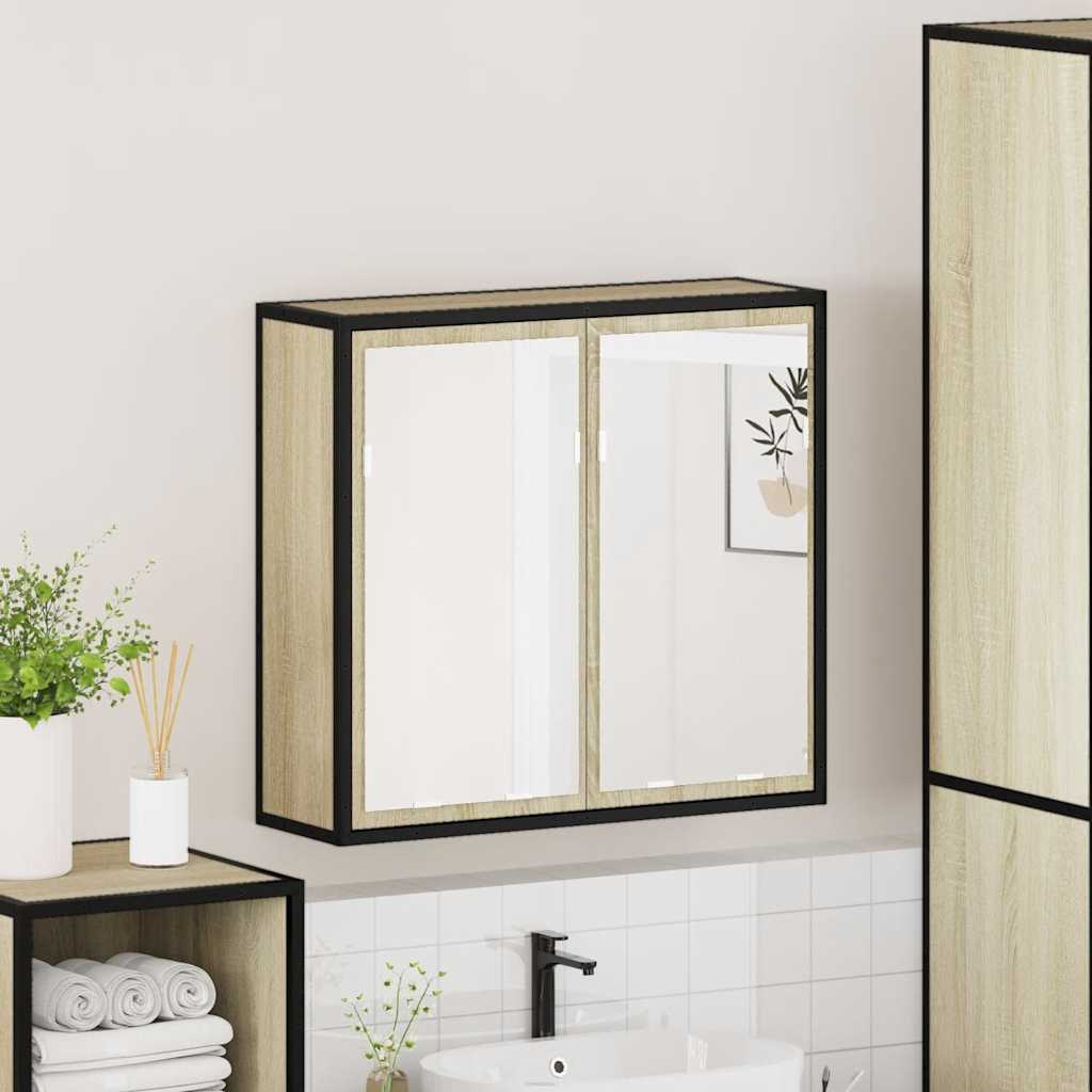 Baderomsskap Med Speil Sonoma Eik 65X20X60 Cm Konstruert Tre