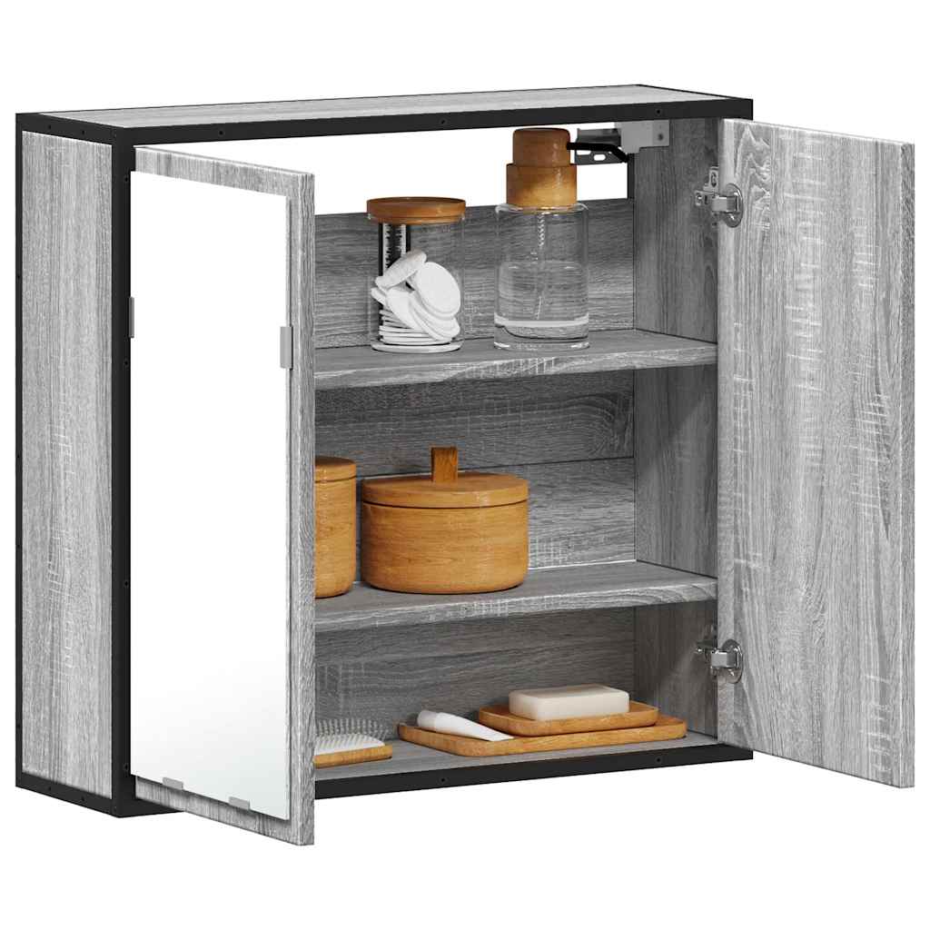 Baderomsskap Med Speil Grå Sonoma 65X20X60 Cm Konstruert Tre