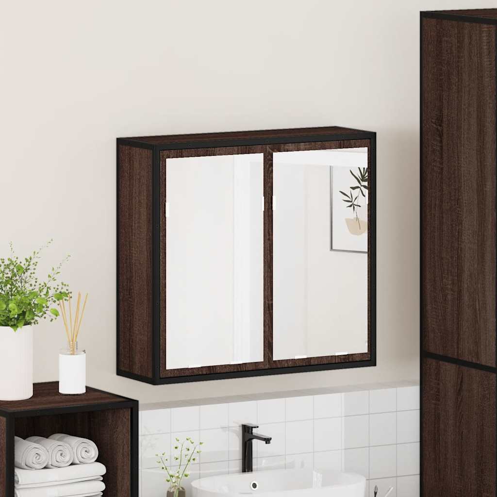 Baderomsskap Med Speil Brun Eik 65X20X60 Cm Konstruert Tre