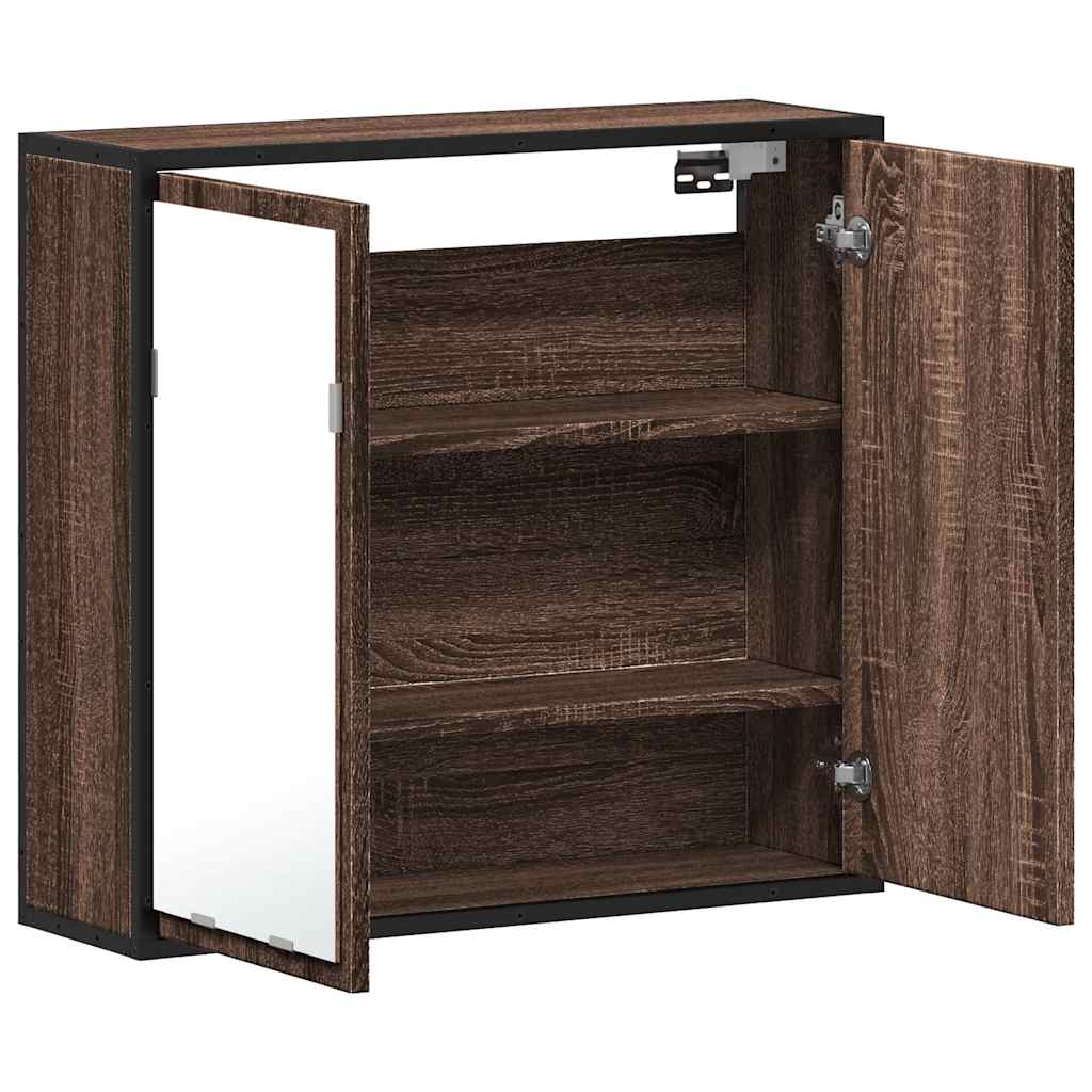Baderomsskap Med Speil Brun Eik 65X20X60 Cm Konstruert Tre