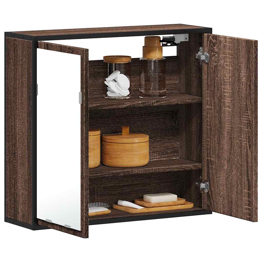 Baderomsskap Med Speil Brun Eik 65X20X60 Cm Konstruert Tre