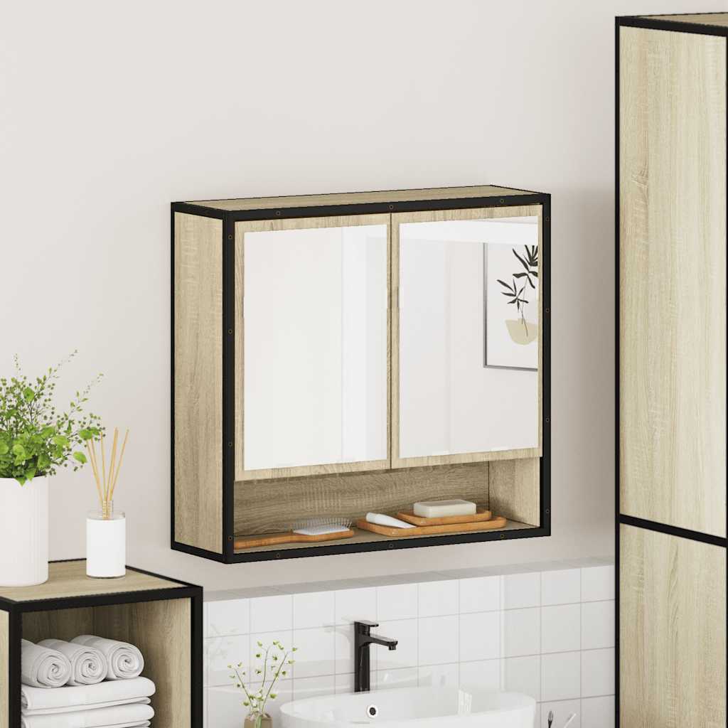 Baderomsskap Med Speil Sonoma Eik 65X20X60 Cm Konstruert Tre