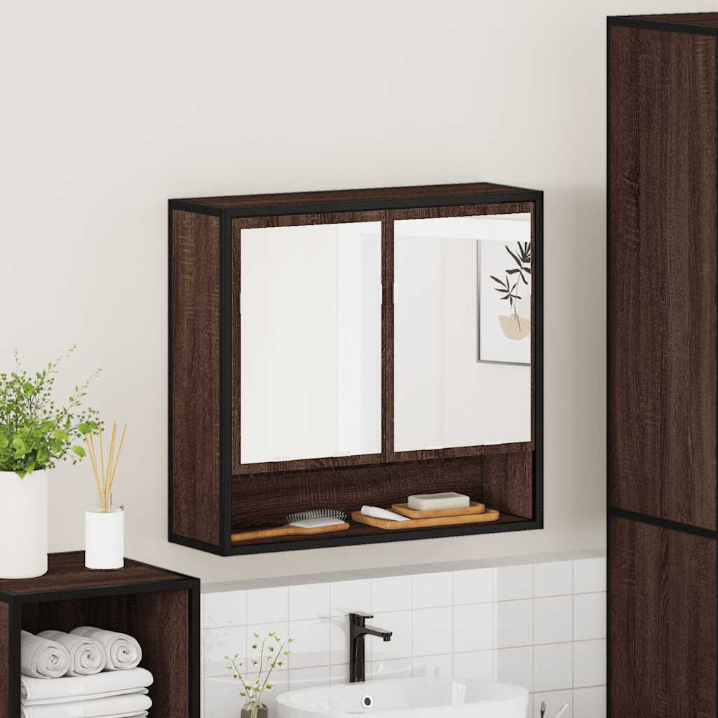 Baderomsskap Med Speil Brun Eik 65X20X60 Cm Konstruert Tre