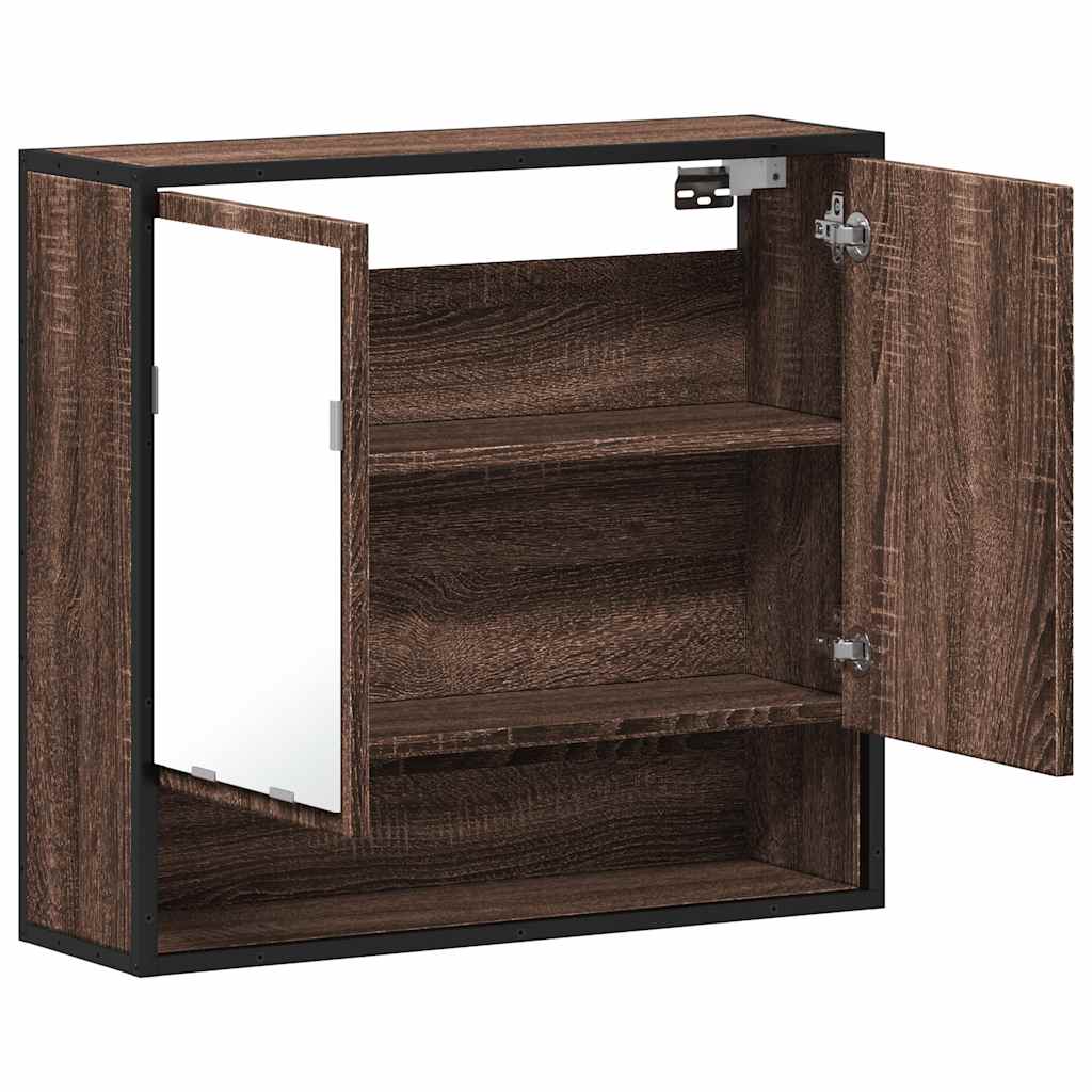 Baderomsskap Med Speil Brun Eik 65X20X60 Cm Konstruert Tre