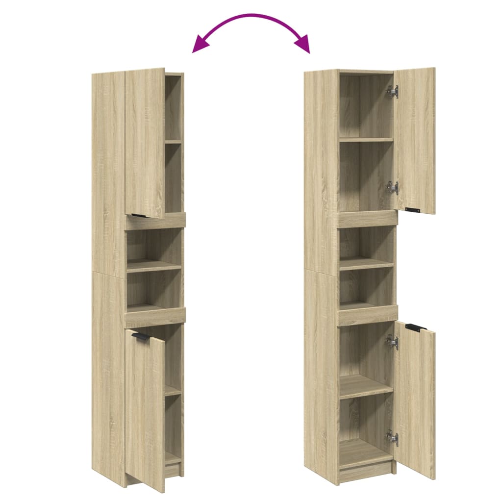 Baderomsskap Sonoma Eik 32X34X188,5 Cm Konstruert Tre